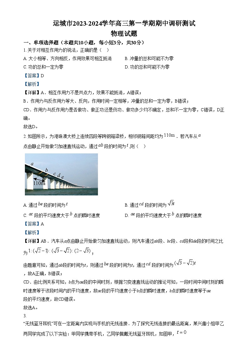 2024运城高三上学期11月期中调研物理试题含解析01