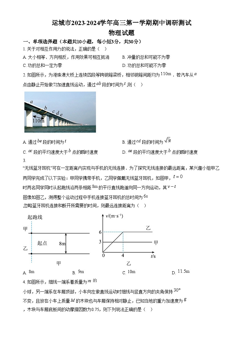2024运城高三上学期11月期中调研物理试题含解析01