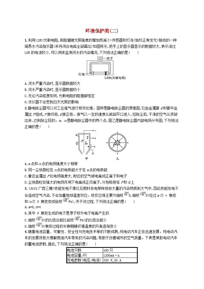 适用于老高考旧教材2024版高考物理二轮复习热点情境练环境保护类二（附解析）第1页