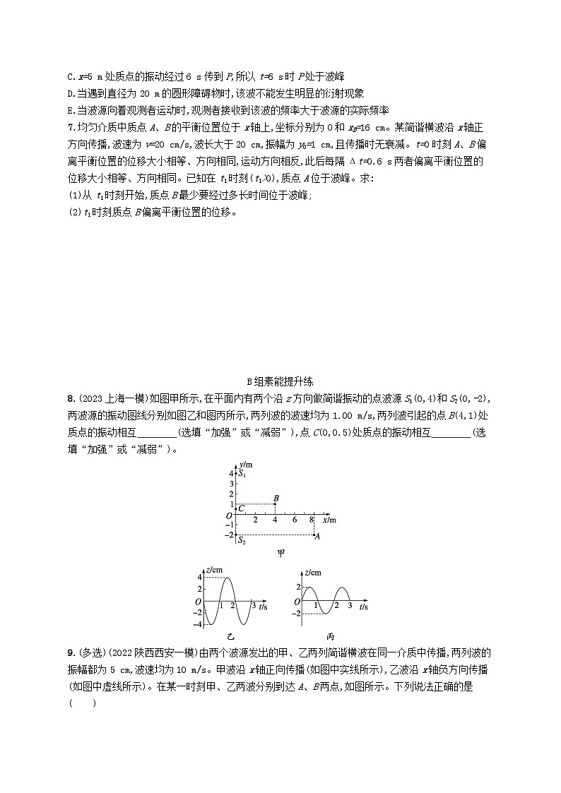 适用于老高考旧教材2024版高考物理二轮复习专题分层突破练16机械振动与机械波（附解析）03