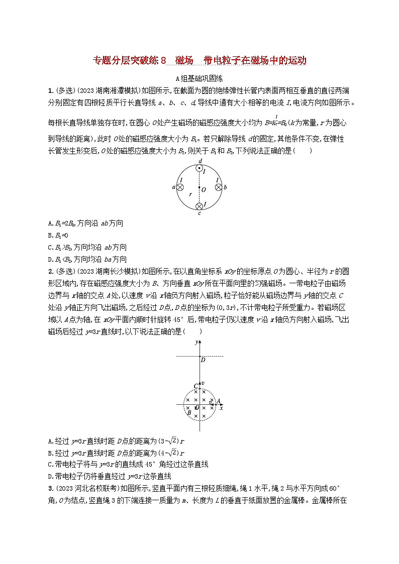 适用于老高考旧教材2024版高考物理二轮复习专题分层突破练8磁场带电粒子在磁场中的运动（附解析）第1页