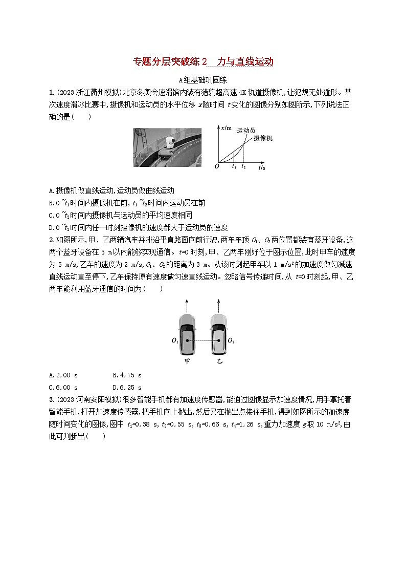 适用于新高考新教材2024版高考物理二轮复习专题分层突破练2力与直线运动（附解析）01