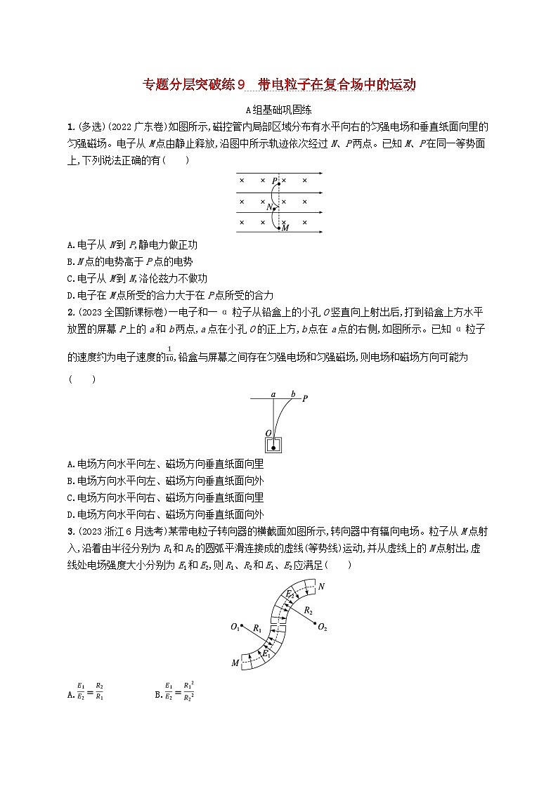 适用于新高考新教材2024版高考物理二轮复习专题分层突破练9带电粒子在复合场中的运动（附解析）第1页