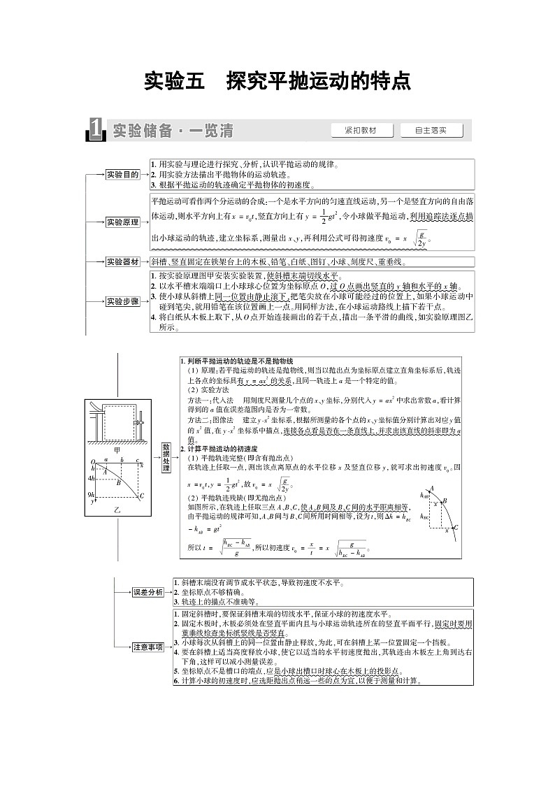 高考物理一轮复习第4章实验5探究平抛运动的特点课时学案01