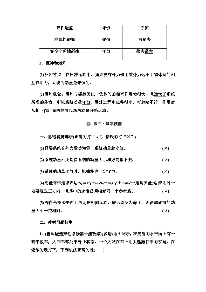 高考物理一轮复习第6章第2节动量守恒定律及其应用课时学案02