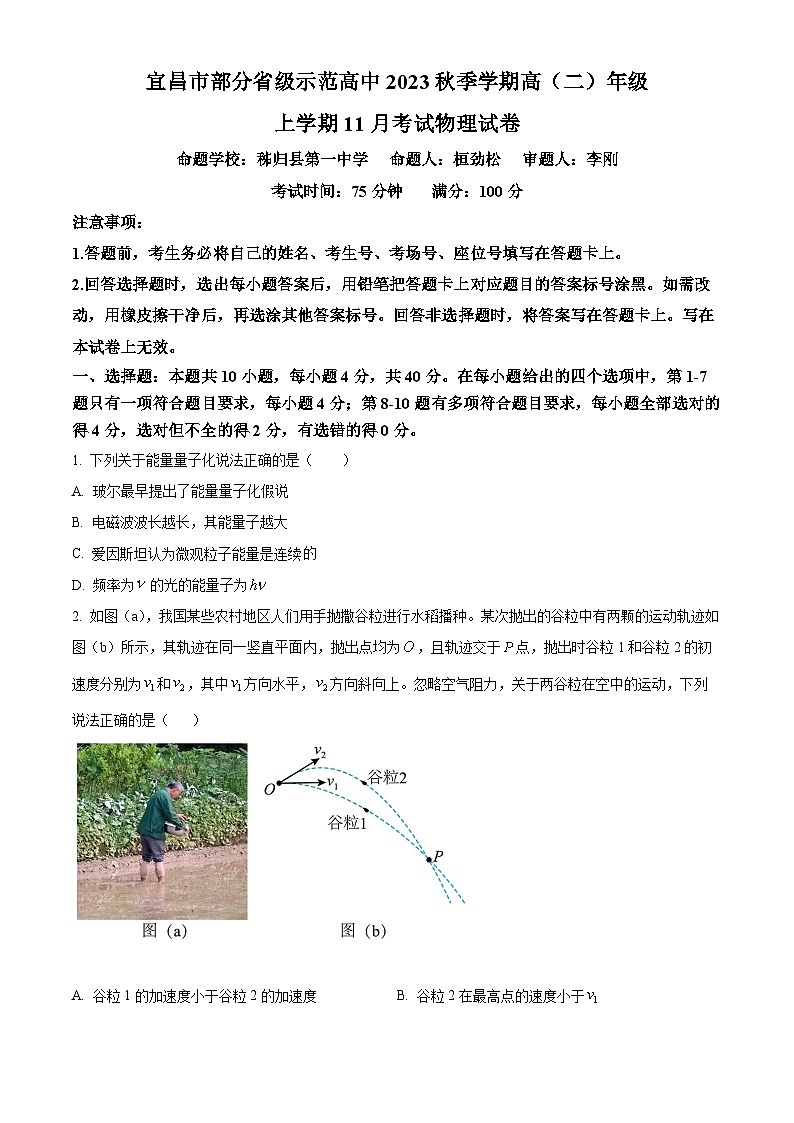 2024宜昌部分省级示范高中高二上学期11月月考物理试卷含解析01