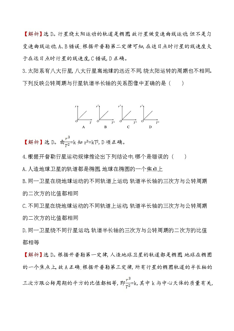 高中必修第二册《1 行星的运动》课堂检测 素养达标-统编人教版第2页