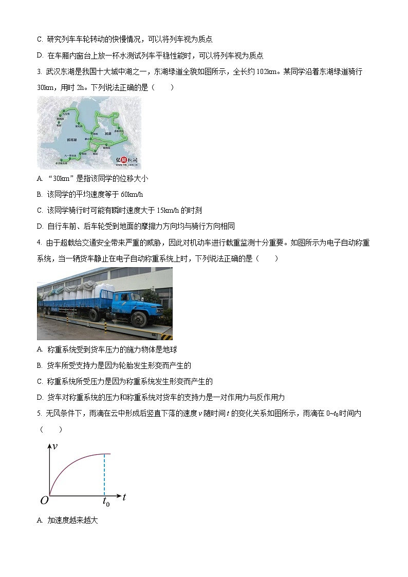 2024武汉高一上学期期中考试物理试卷含解析02