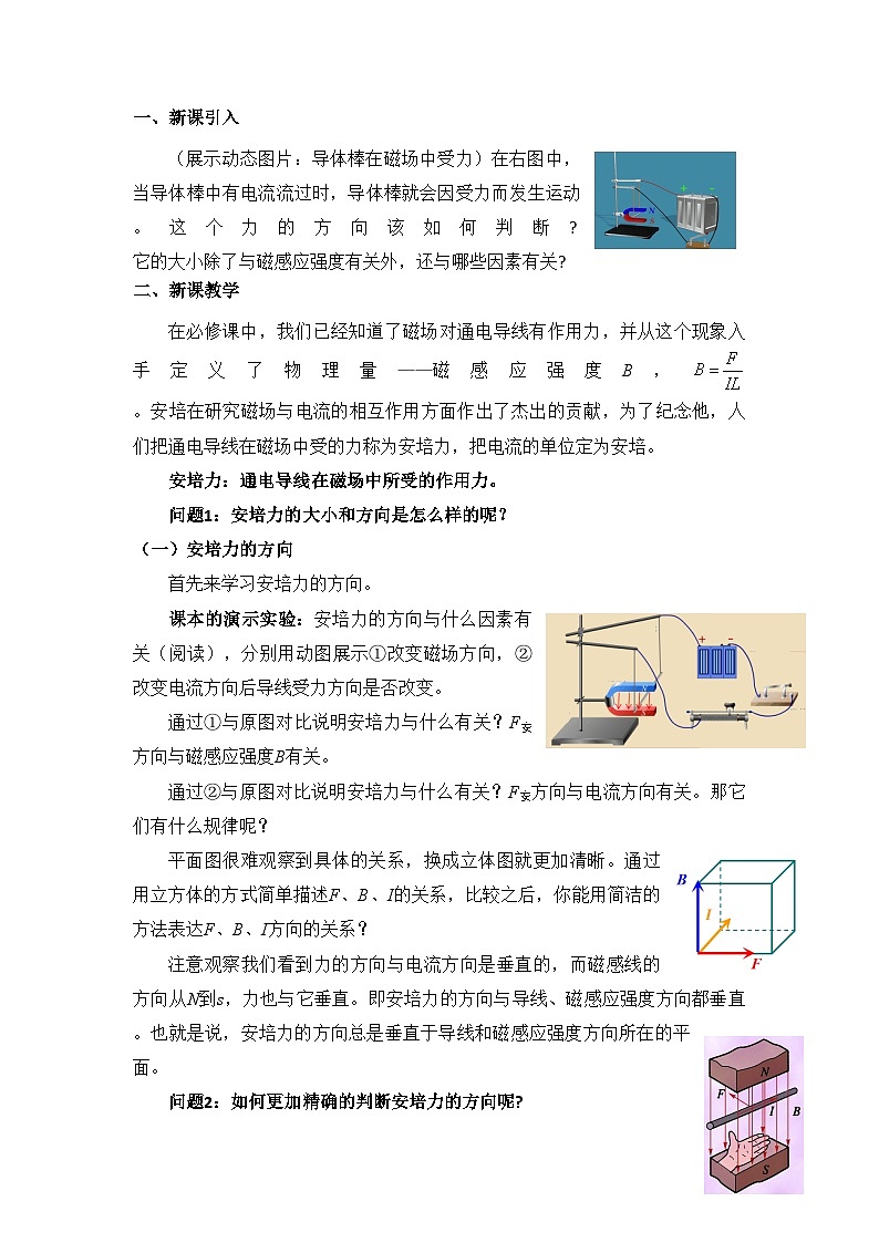 1.1 磁场对通电导线的作用力 教案-2021-2022学年【新教材】人教版(2019)高中物理选择性必修二02
