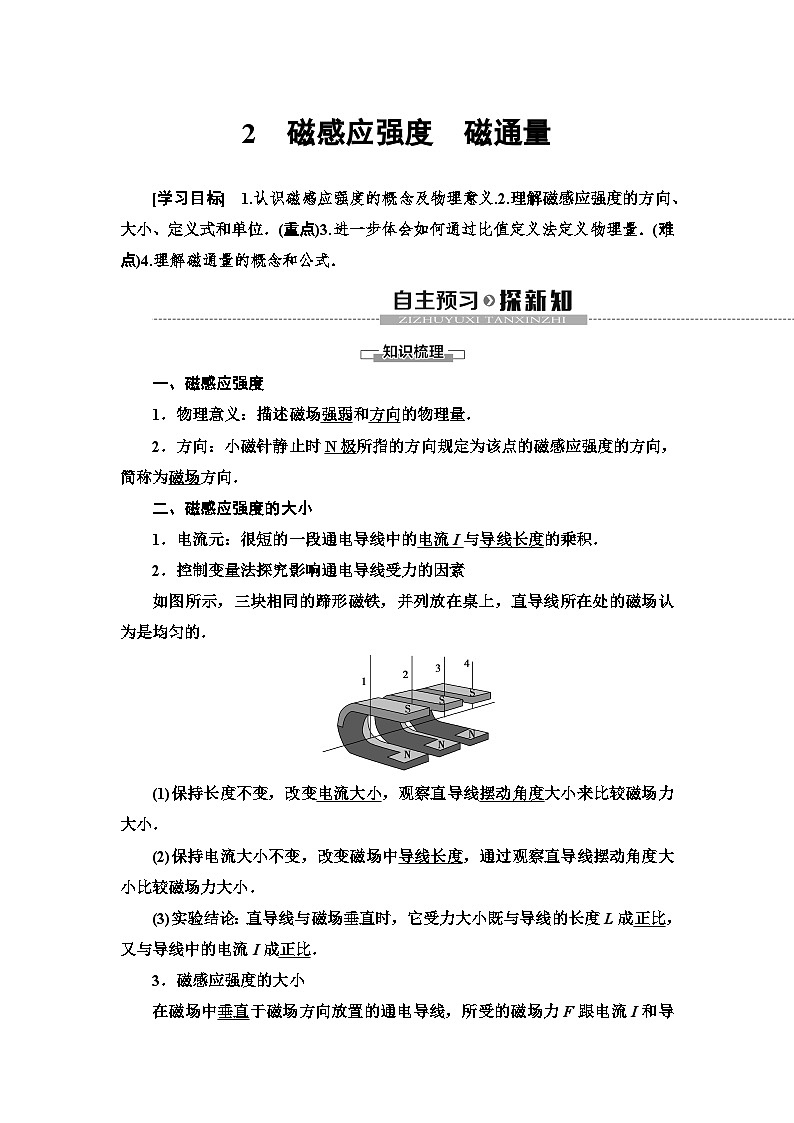 物理高中必修第三册《2 磁感应强度 磁通量》优秀教案-统编人教版01