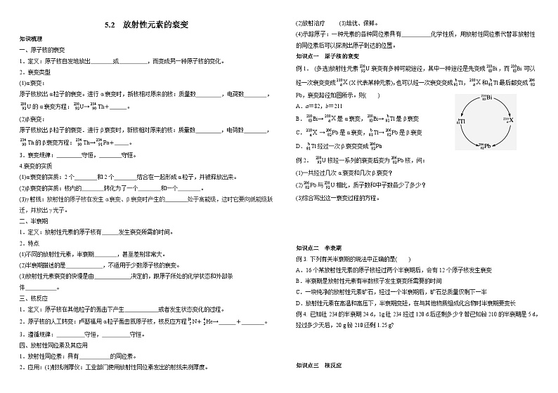 5.2放射性元素的衰变   学案  高中物理人教版（2019）选择性必修第三册01