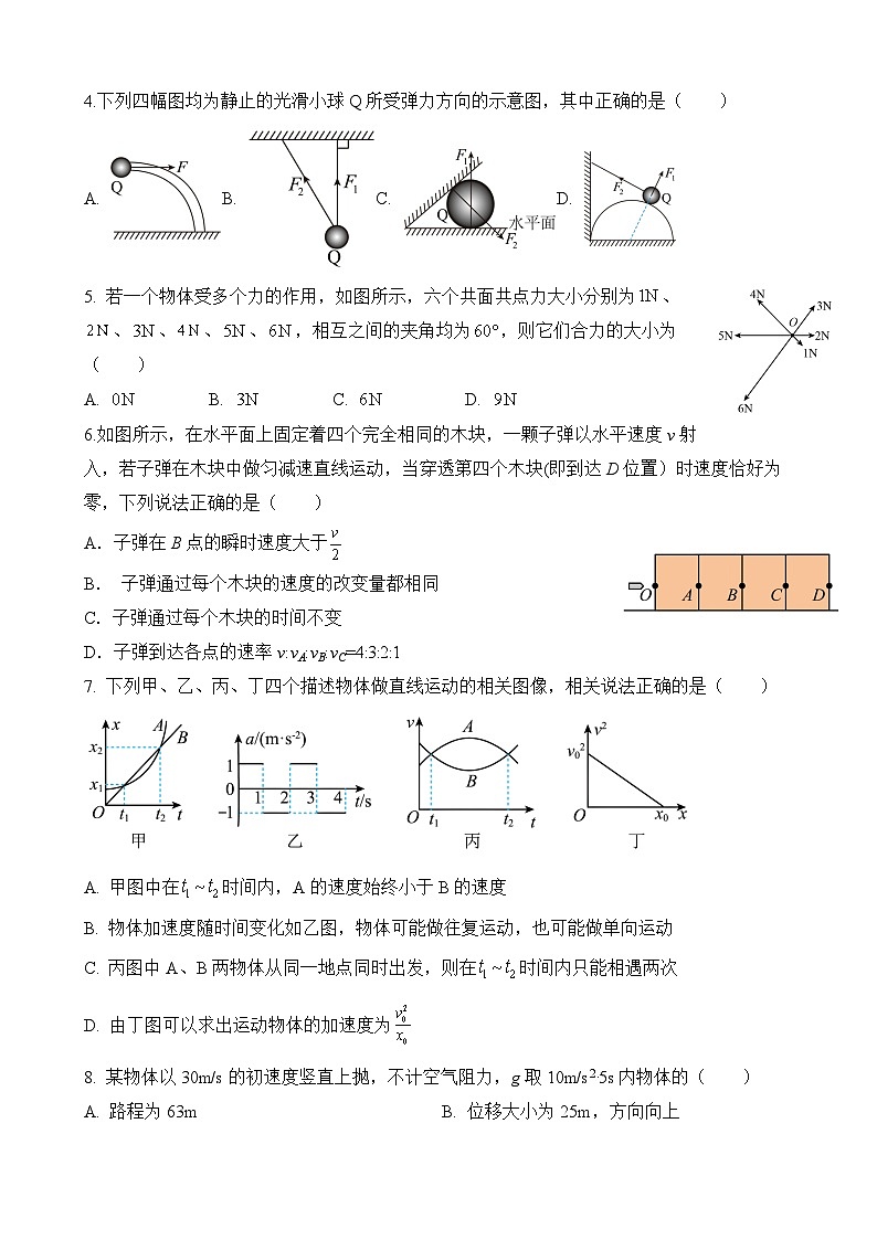 四川省攀枝花市第七高级中学2023-2024学年高一上学期期中物理试题（Word版附答案）02