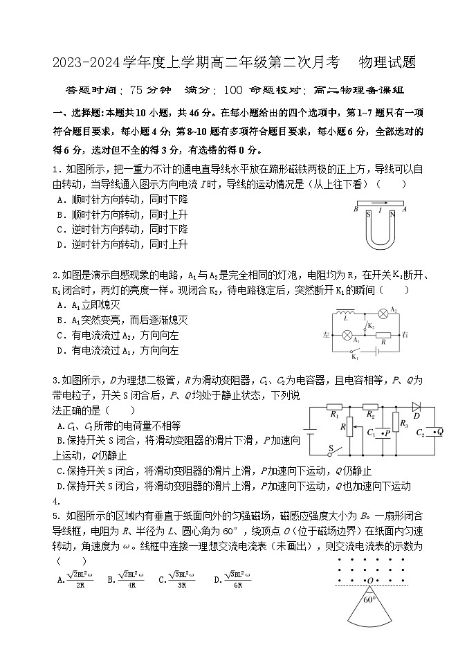 辽宁省沈阳市东北育才学校高中部2023-2024学年高二上学期第二次月考物理试卷01