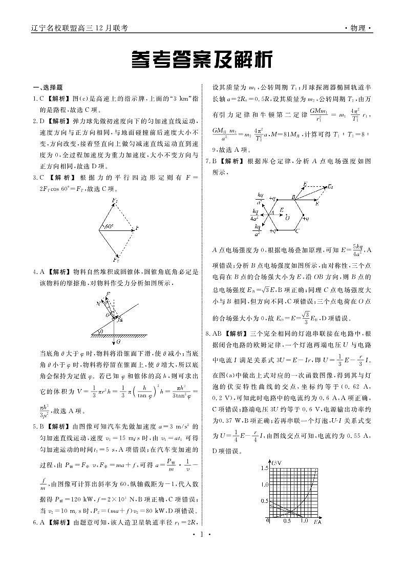 物理2023年辽宁高三12月联考答案第1页