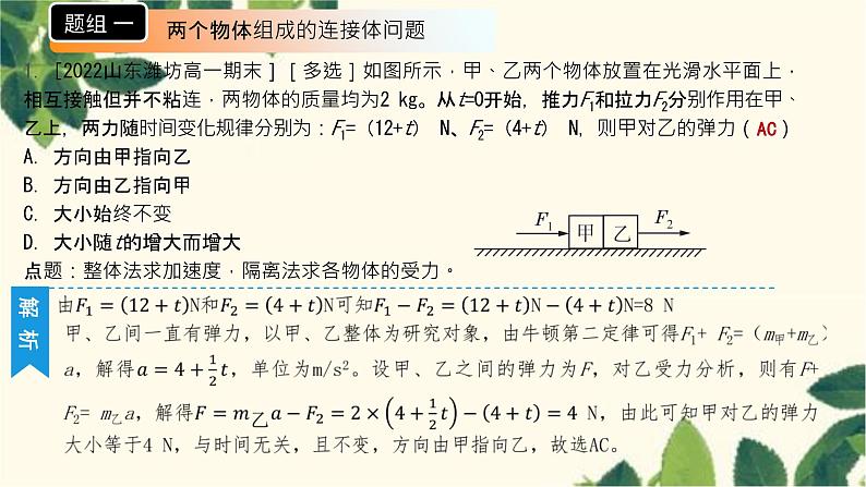 物理人教版（2019）必修第一册 第四章 运动和力的关系 专题　连接体问题、临界问题、弹簧瞬态分析课件第2页