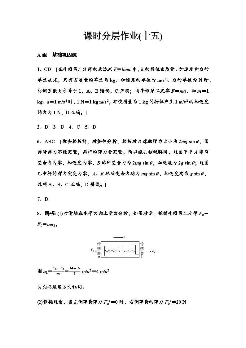 人教版高中物理必修第一册课时分层作业15牛顿第二定律含答案01