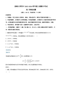 重庆市西南大学附属中学2023-2024学年高二上学期期中物理试题（Word版附解析）