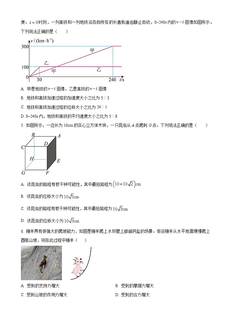 2024陕西师大附中高一上学期期中考试物理含解析第2页