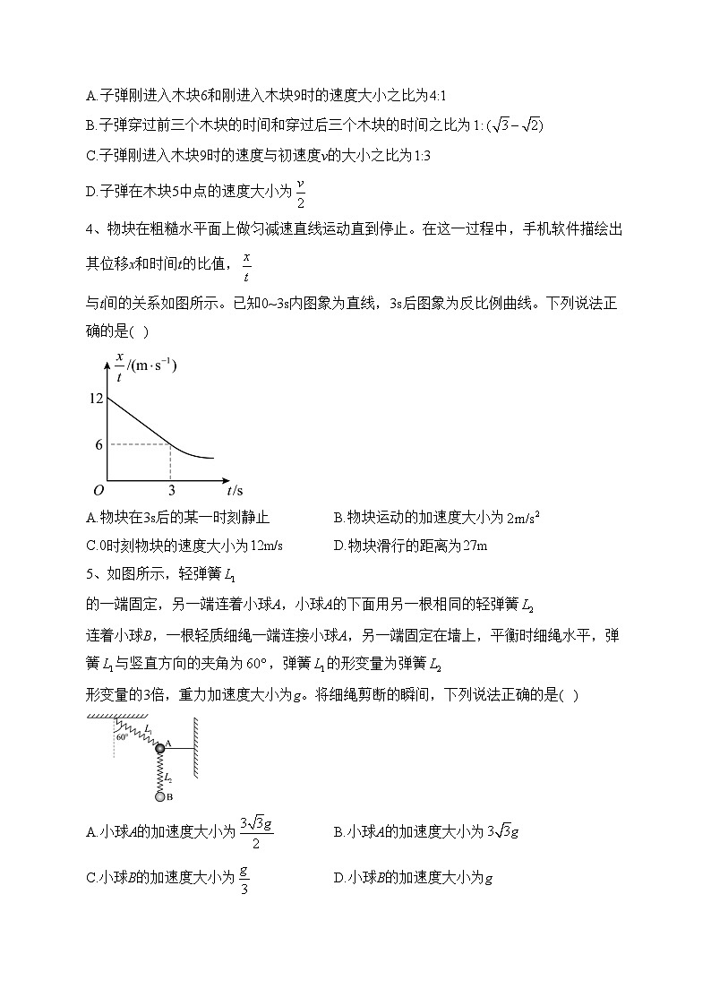 山东省泰安市新泰市第一中学（实验部）2023-2024学年高一上学期期中考试物理试卷(含答案)02