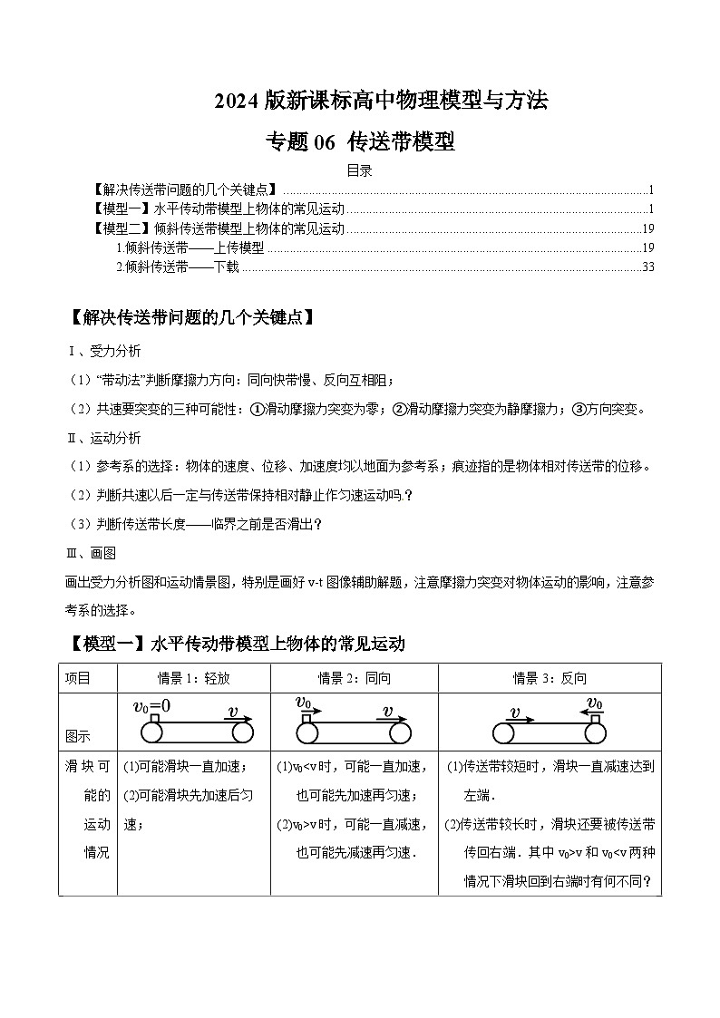 专题06+传送带模型-2024届新课标高中物理模型与方法01