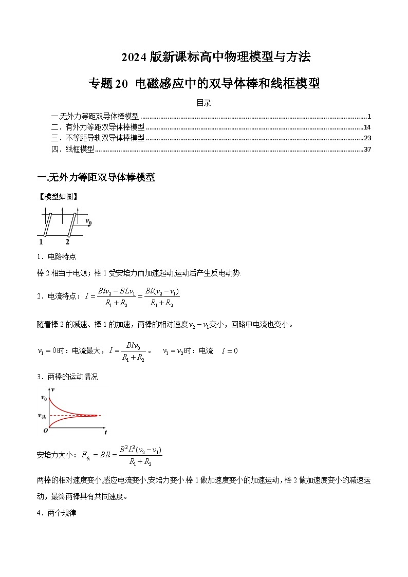 专题20+电磁感应中的双导体棒和线框模型---2024届新课标高中物理模型与方法01