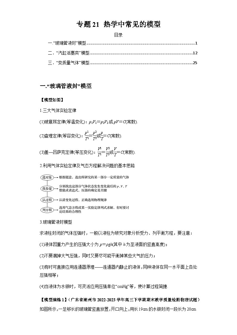 专题21+热学中常见的模型---2024届新课标高中物理模型与方法++01