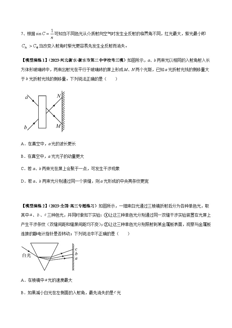 专题22+光学中常见的物理模型--2024届新课标高中物理模型与方法++02