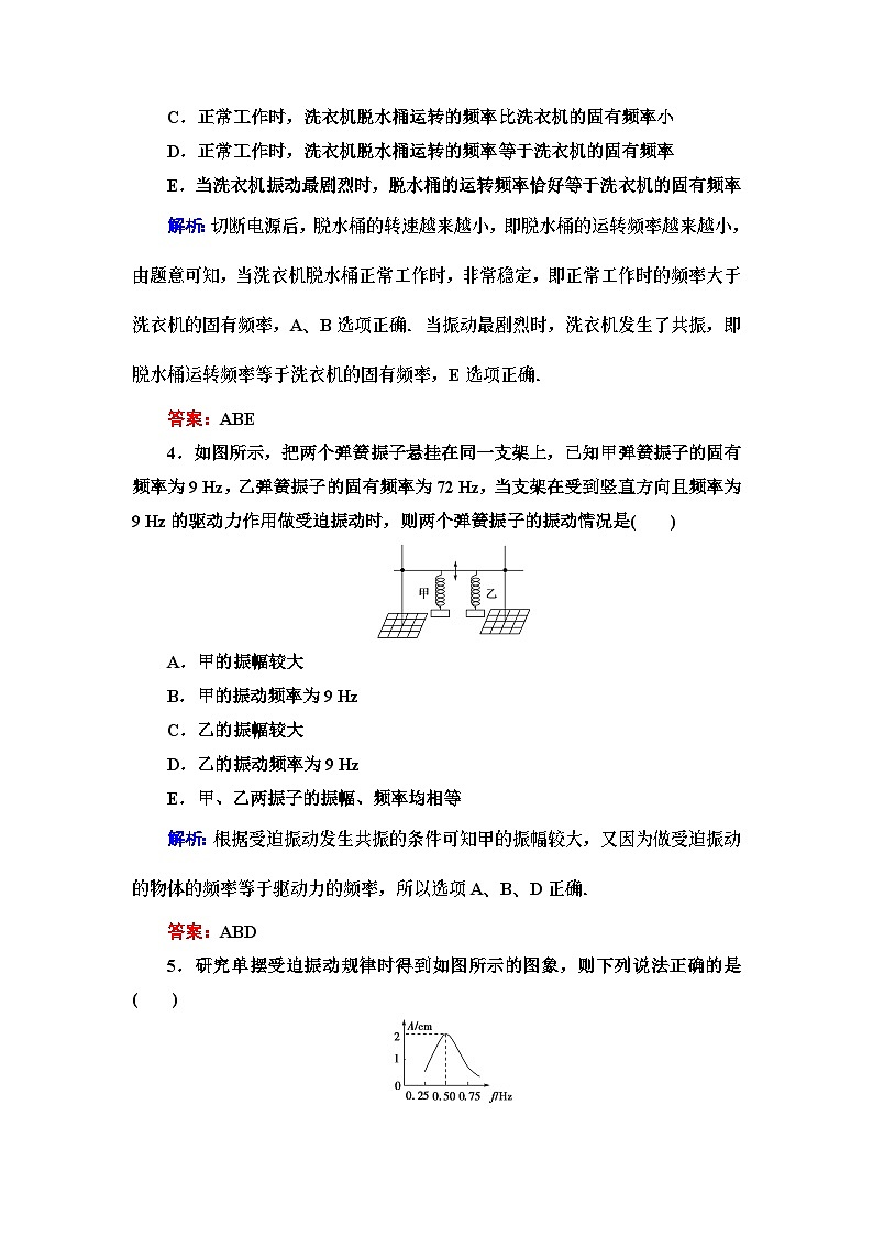 高中物理选修第一册《6 受迫振动 共振》课时分层作业-统编人教版02