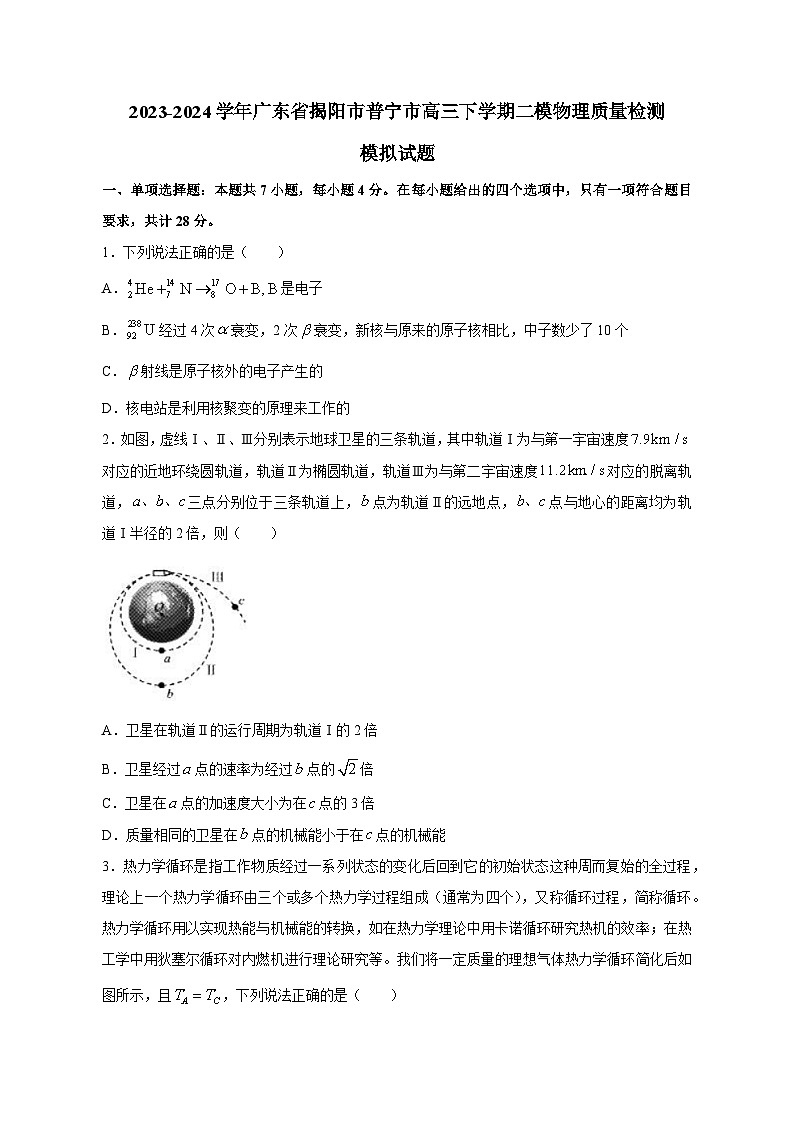 2023-2024学年广东省揭阳市普宁市高三下学期二模物理质量检测模拟试题（含答案）第1页