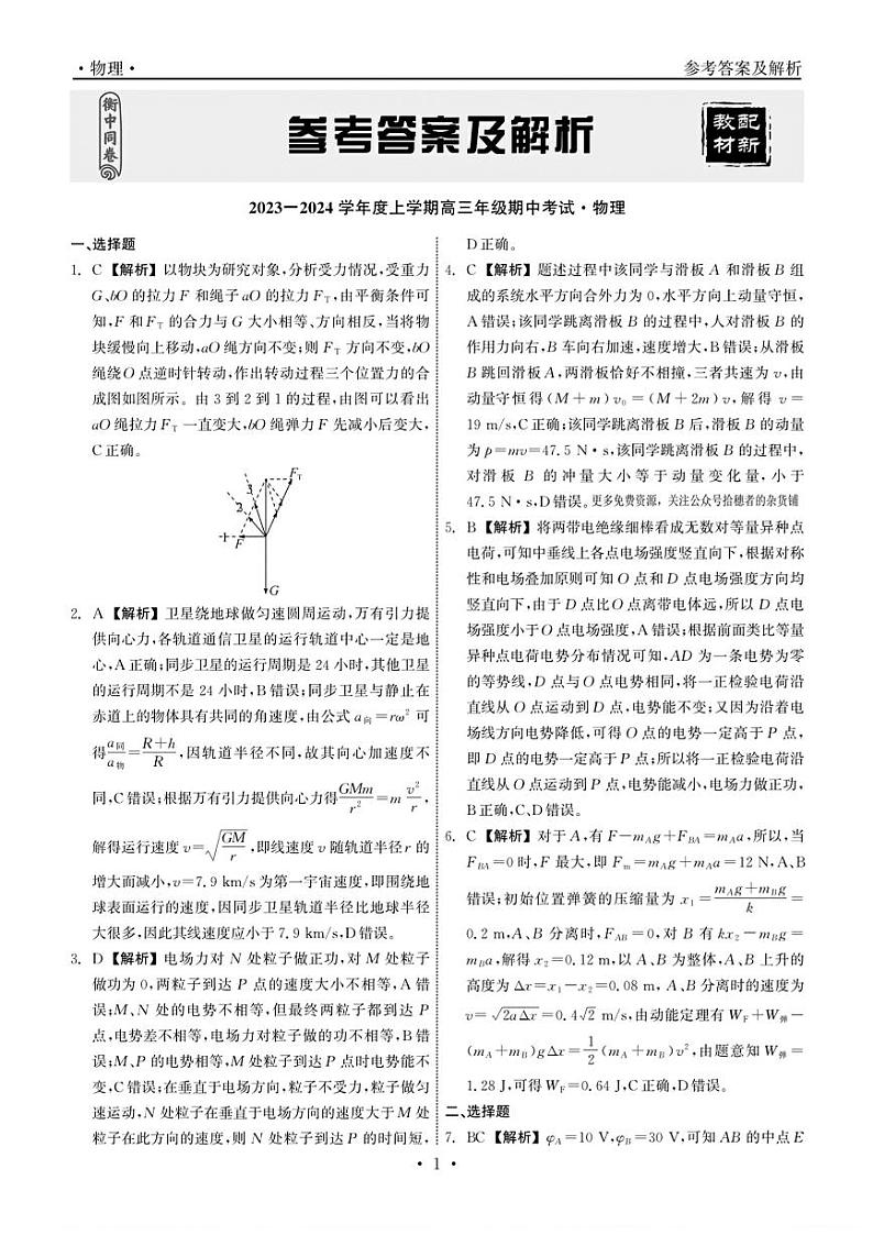衡中同卷24高三期中物理答案第1页
