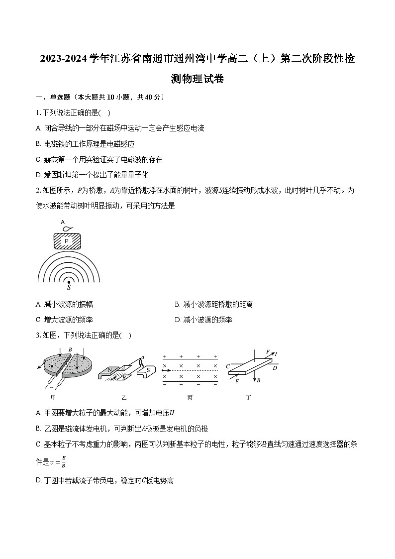 2023-2024学年江苏省南通市通州湾中学高二（上）第二次阶段性检测物理试卷(含解析 )01