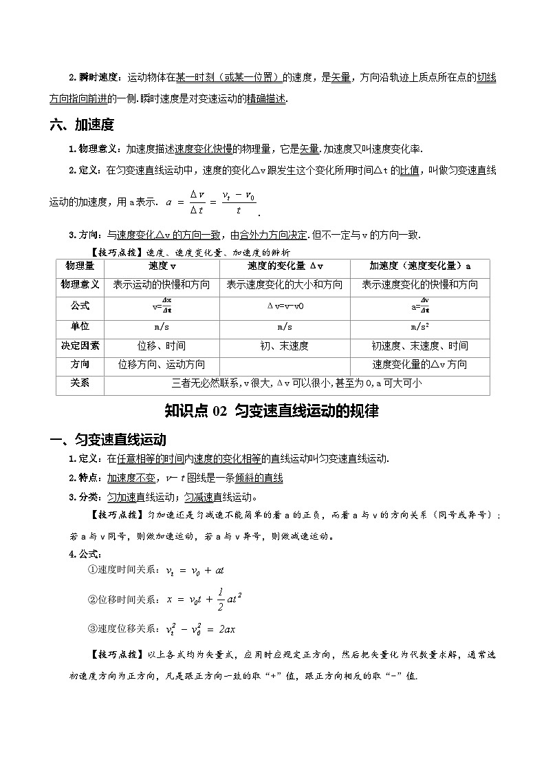 【学考真题】备战2024年浙江省学业水平考试 高中物理 专题02 直线运动 知识归纳与训练02