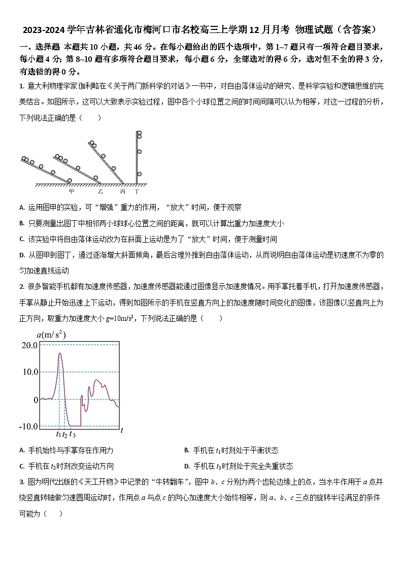 2023-2024学年吉林省通化市梅河口市名校高三上学期12月月考 物理试题（含答案）第1页