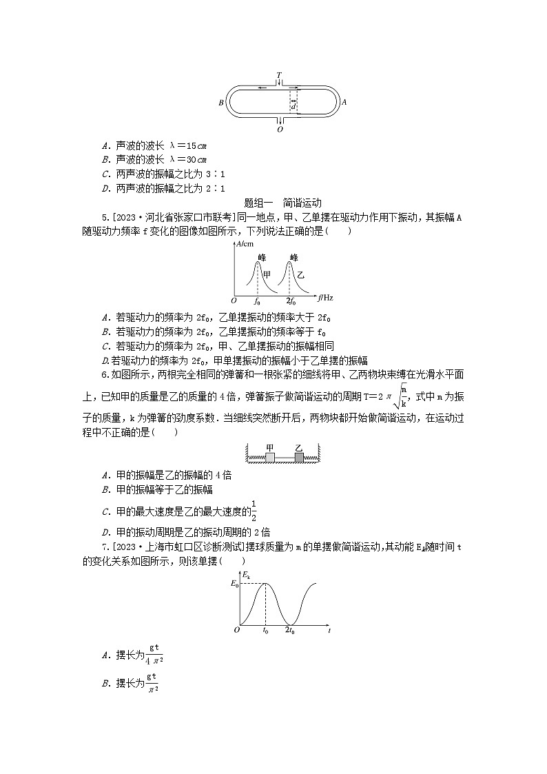 新教材2024届高考物理二轮专项分层特训卷第一部分专题特训练专题五机械振动和机械波光电磁波热学近代物理初步考点1机械振动和机械波02