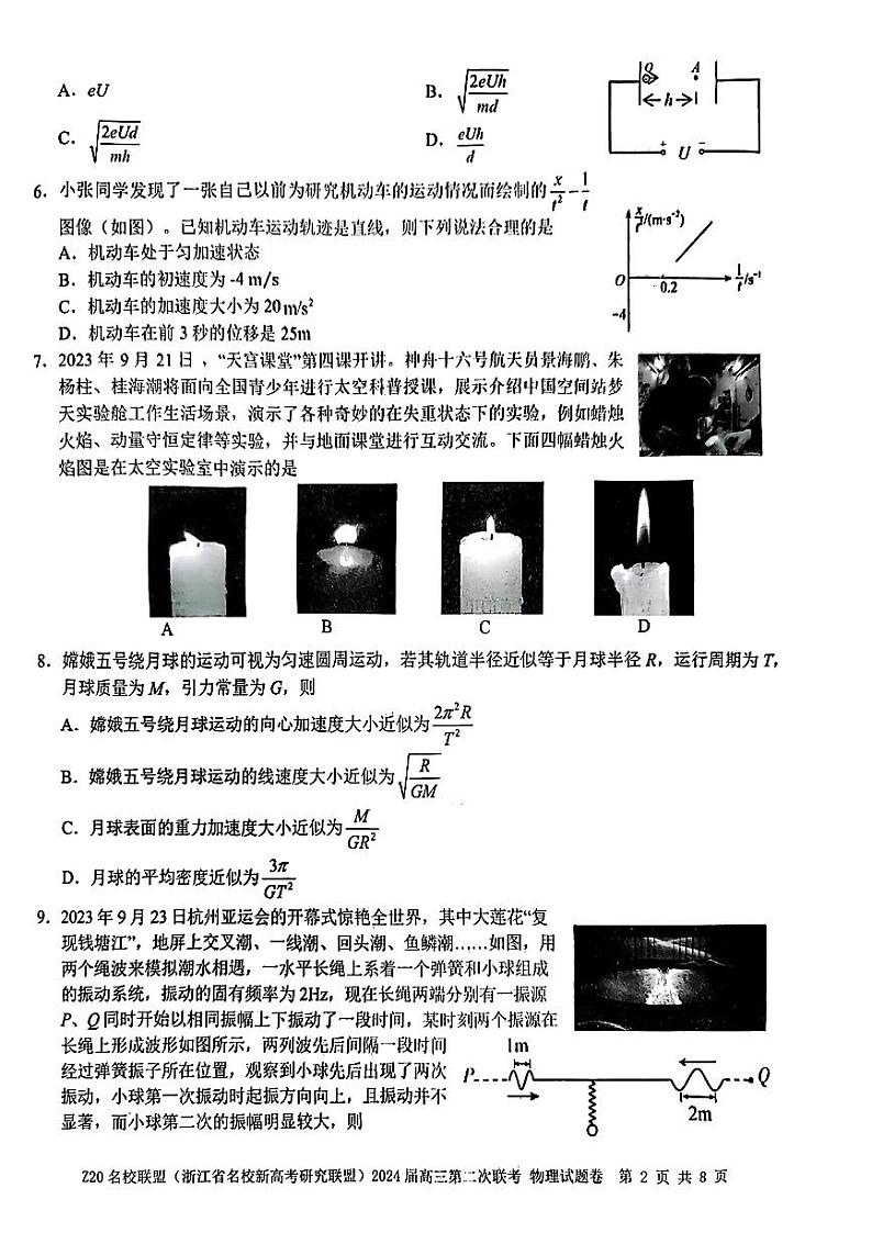 浙江省Z20名校联盟2023-2024学年高三上学期12月月考物理第2页