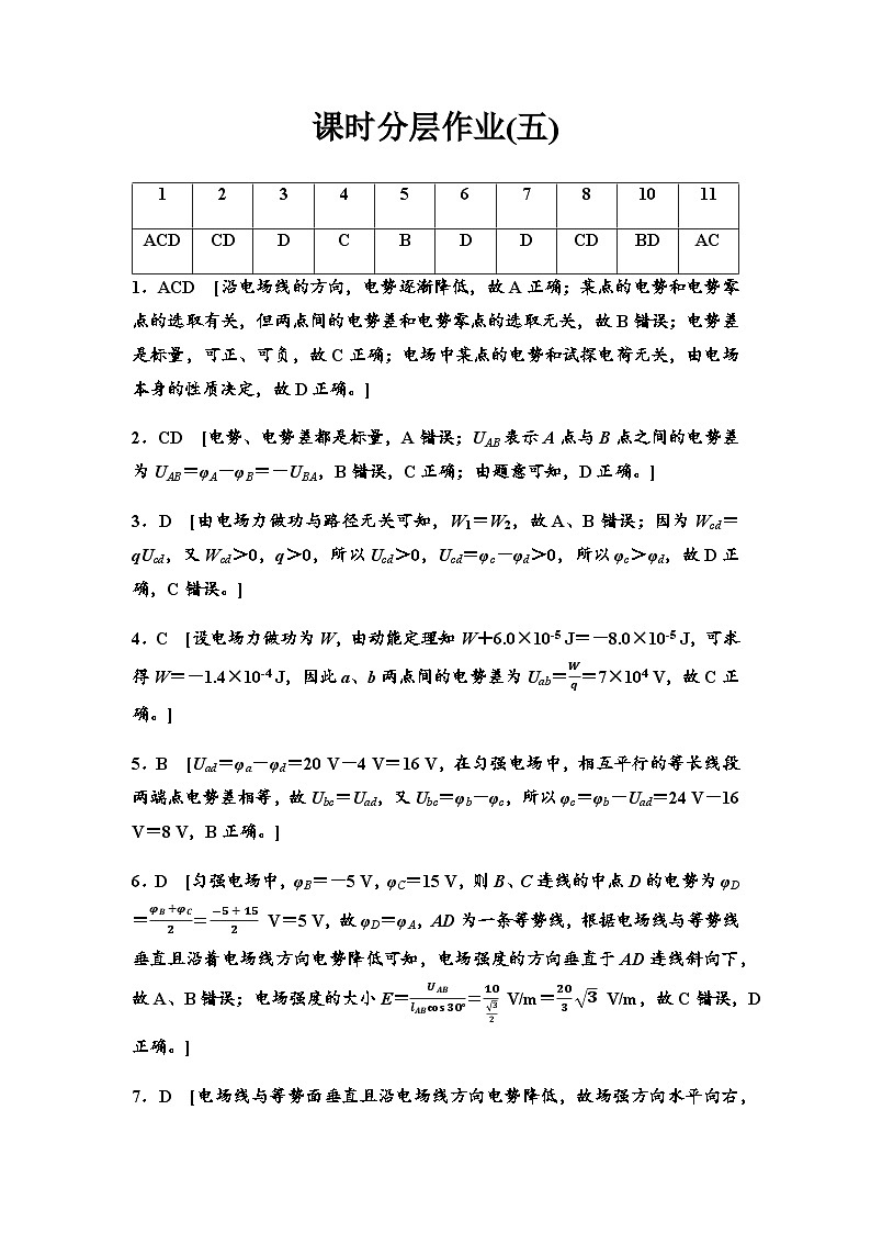 粤教版高中物理必修第三册课时分层作业5答案第1页