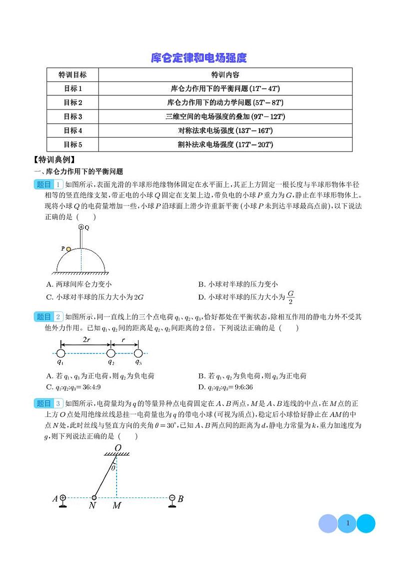 库仑定律和电场强度（学生版）第1页
