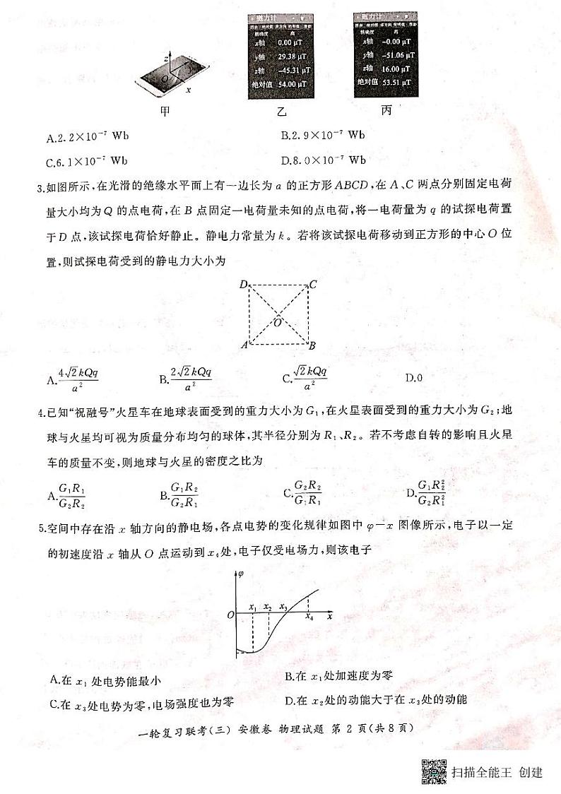 2024届安徽省高三上学期一轮复习联考物理试卷（三）（含答案）第2页