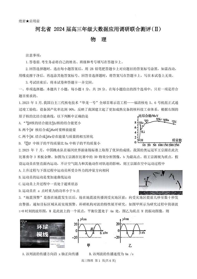 2024届河北高三上学期调研联合测评（Ⅱ）物理试题（含答案）第1页