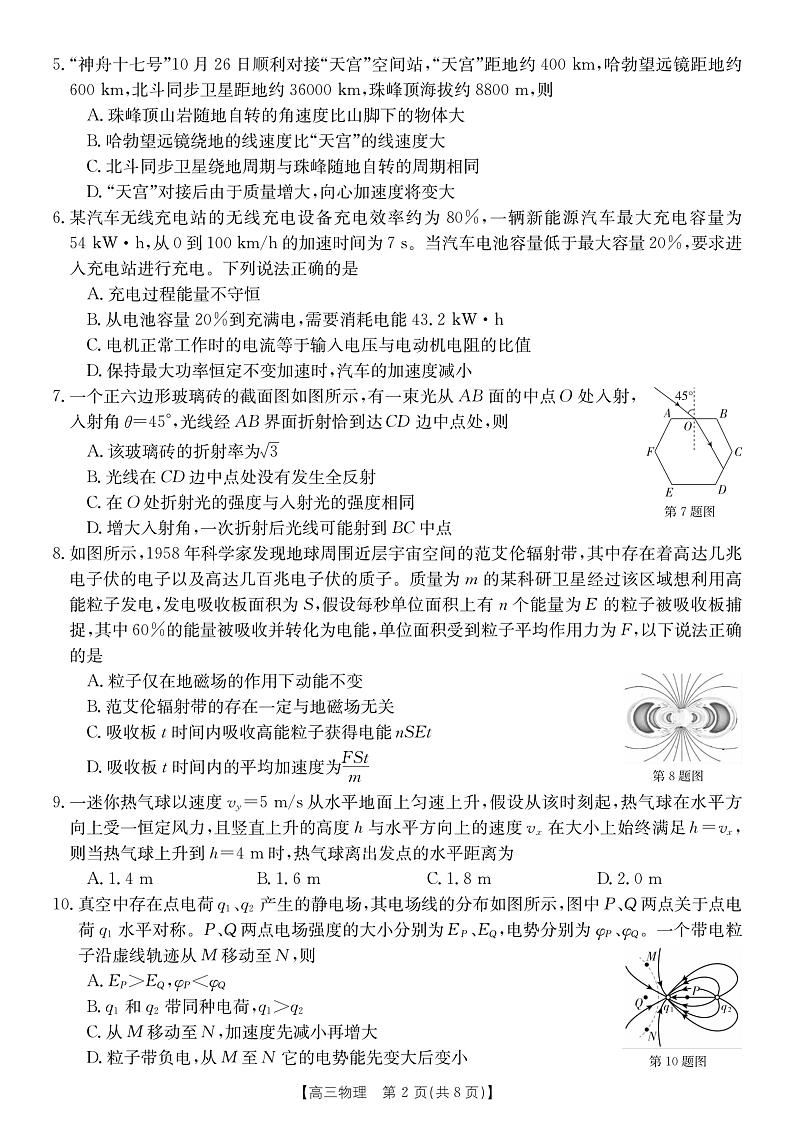 浙江2024届高三上学期12月联考物理试题（原卷版+解析版）第2页