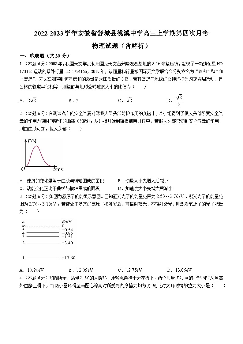 2022-2023学年安徽省舒城县桃溪中学高三上学期第四次月考 物理试题（含解析）01
