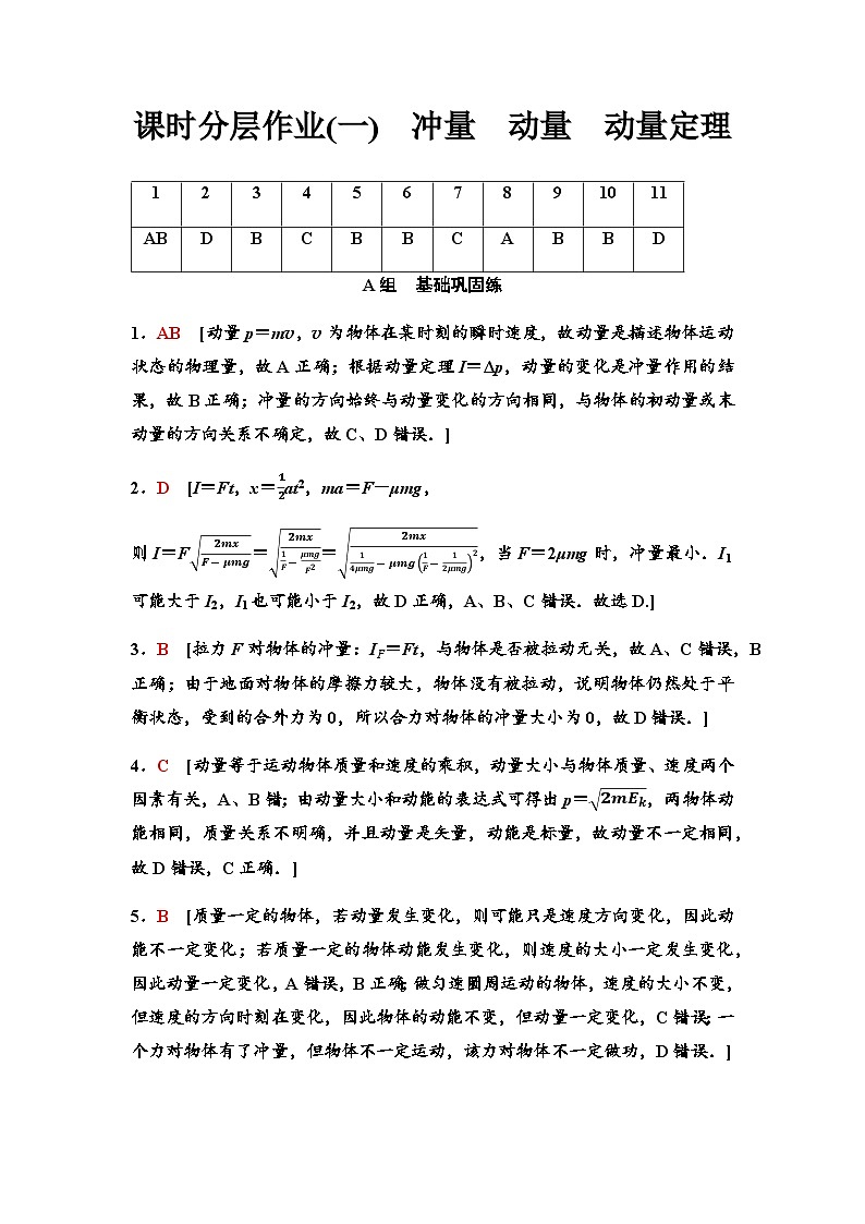 粤教版高中物理选择性必修第一册课时分层作业1答案第1页