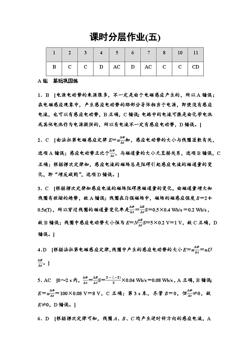 粤教版高中物理选择性必修第二册课时分层作业5法拉第电磁感应定律含答案01