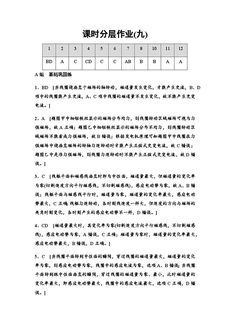 粤教版高中物理选择性必修第二册课时分层作业9认识交变电流含答案01