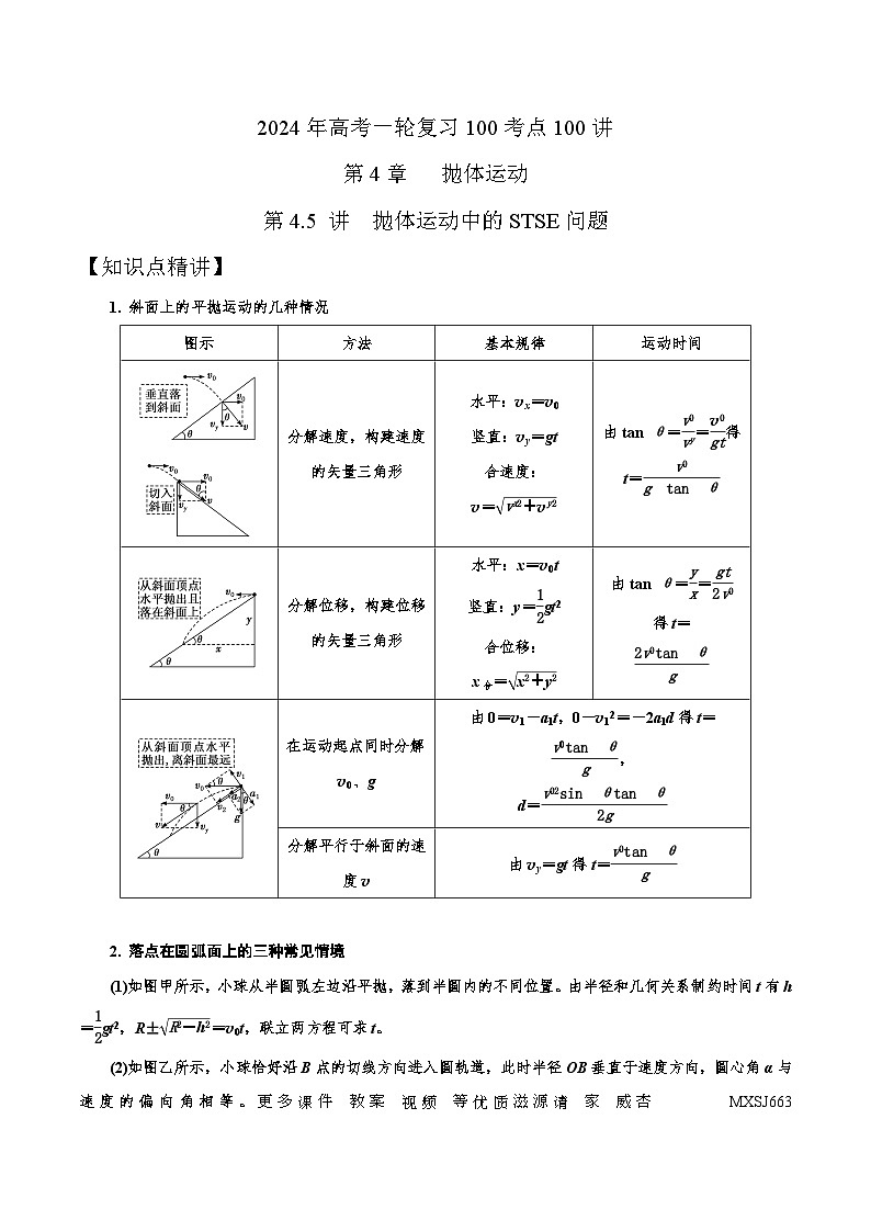 4.5抛体运动中的STSE问题（解析版）--2024高考一轮复习100考点100讲—高中物理第1页