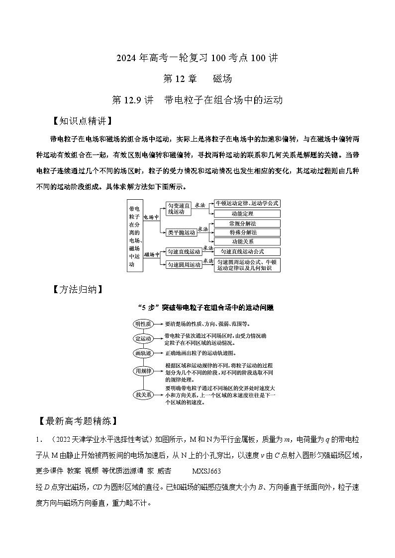 12.9带电粒子在组合场中的运动（解析版）--2024高考一轮复习100考点100讲—高中物理第1页