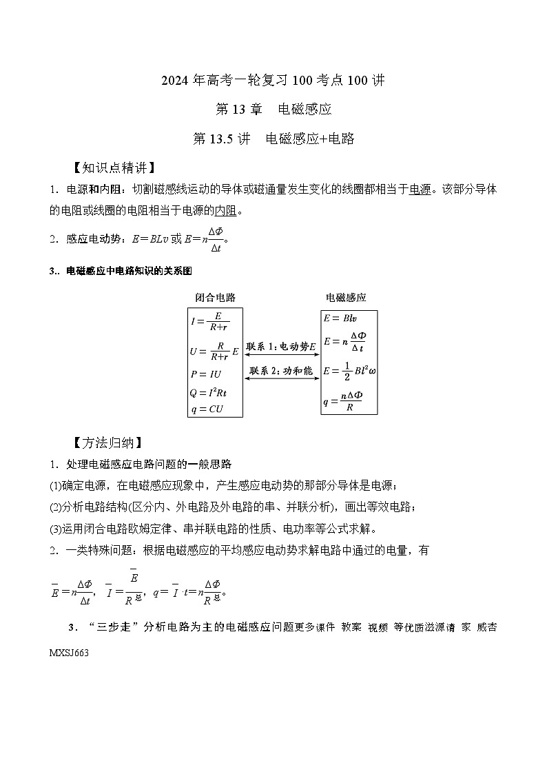 13.5电磁感应+电路（解析版）--2024高考一轮复习100考点100讲—高中物理第1页