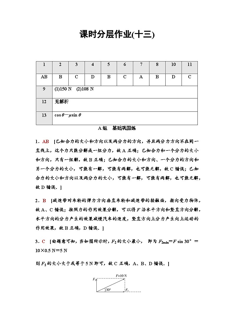 粤教版高中物理必修第一册课时分层作业13力的分解含答案01