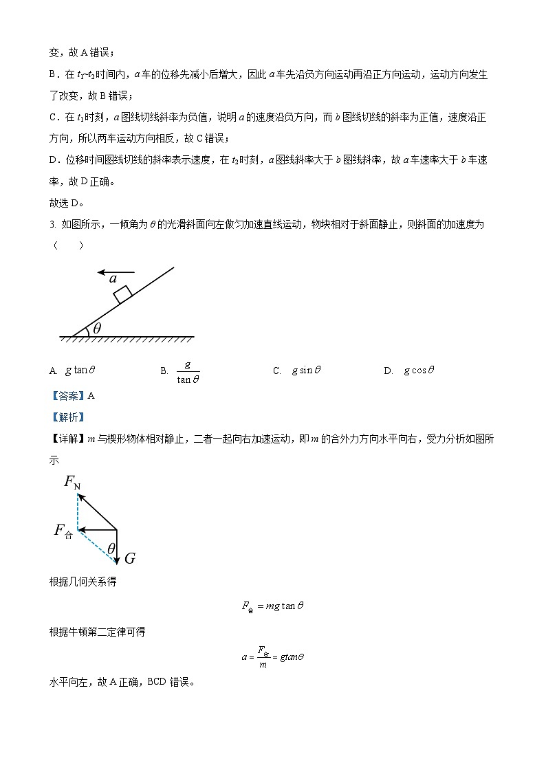 重庆市西南大学附属中学校2023-2024学年高一上学期定时检测（二）物理试题（Word版附解析）02