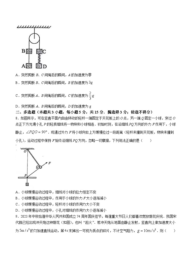 四川省自贡市蜀光中学2023-2024学年高一上学期12月月考物理试题(无答案)第3页